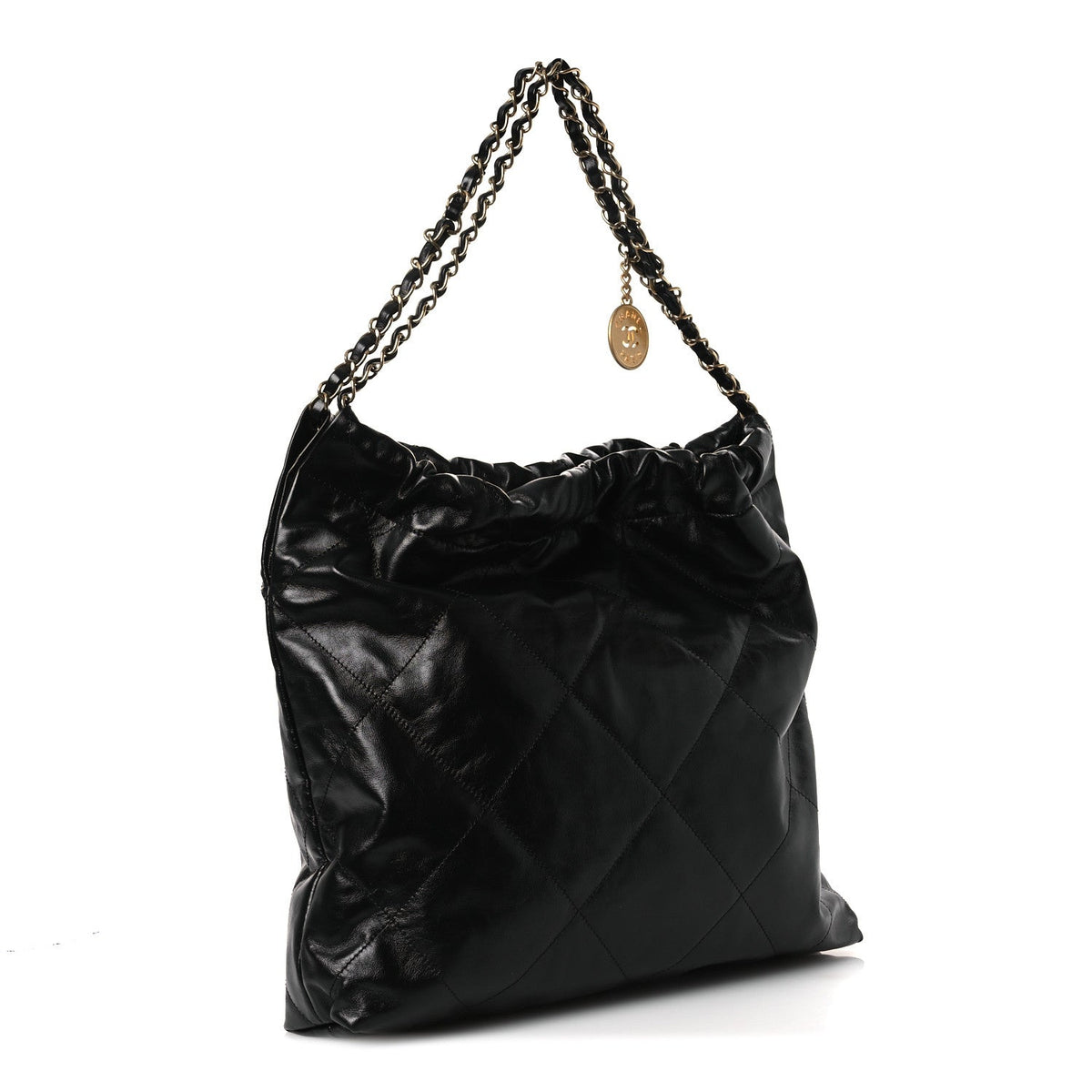 Shiny Calfskin Quilted Chanel 22 Black White