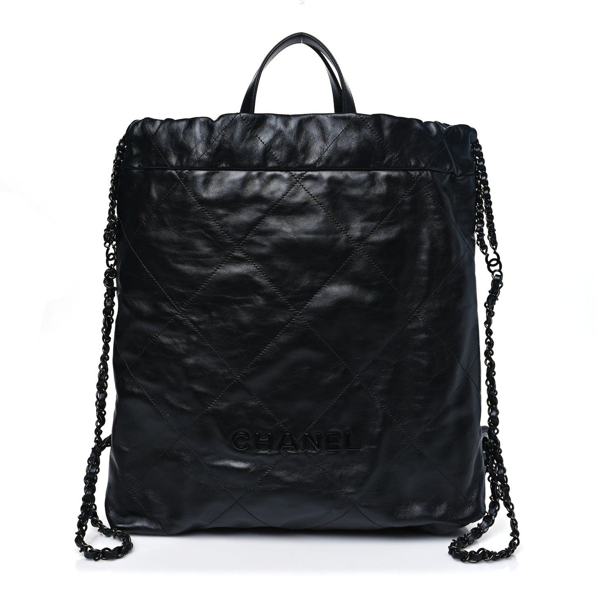 Shiny Calfskin Quilted Chanel 22 Backpack So Black