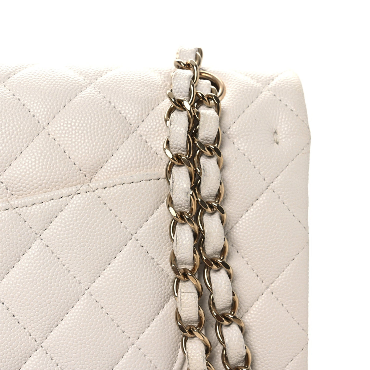 Caviar Quilted Medium Double Flap White