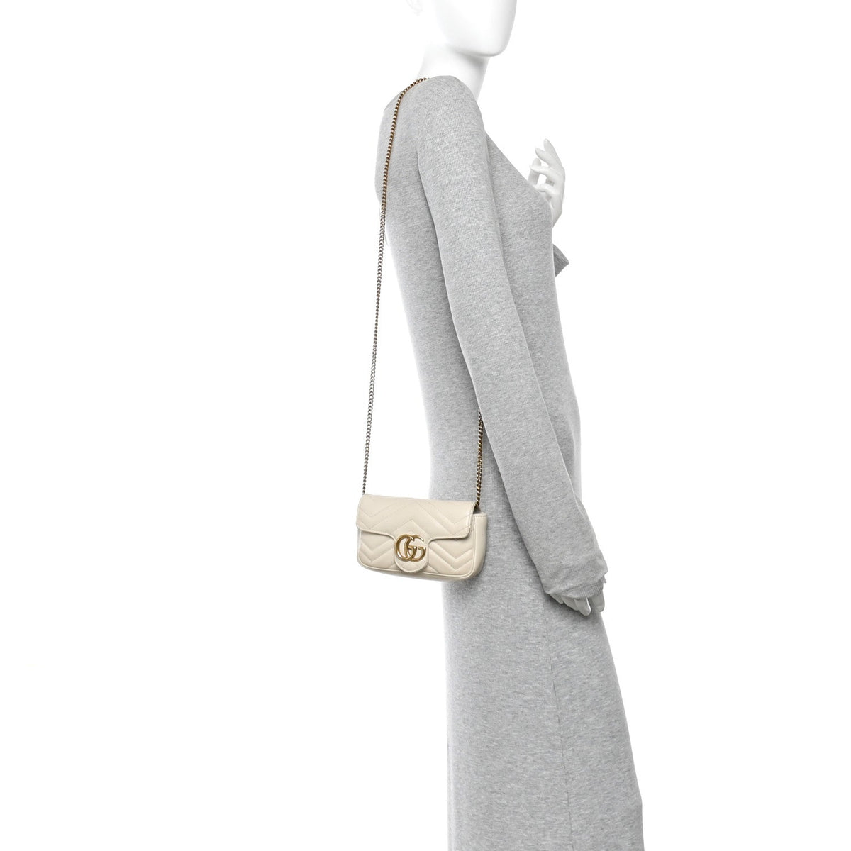 Calfskin Matelasse Super Mini GG Marmont Shoulder Bag White