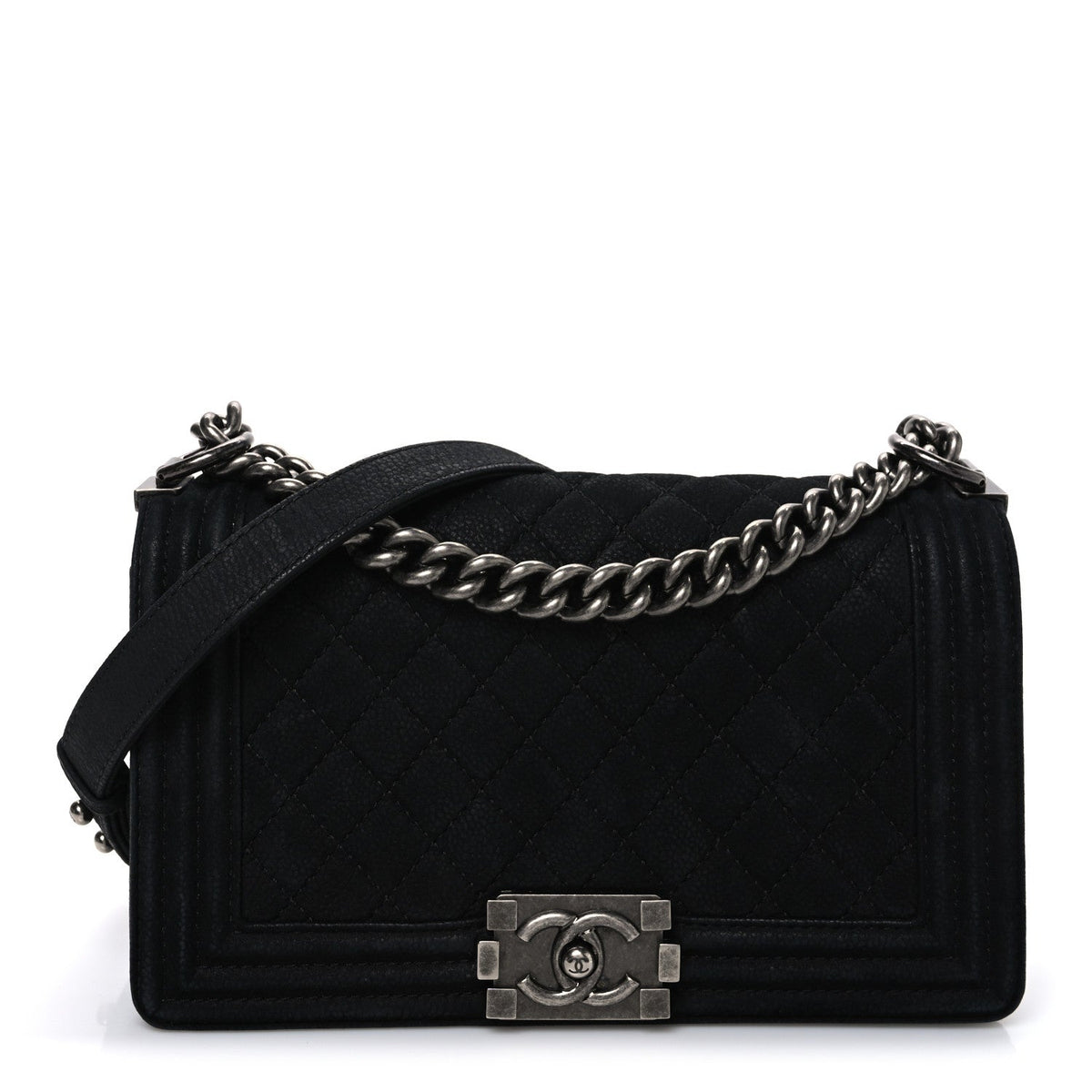 Bullskin Suede Caviar Quilted Medium Boy Flap Black