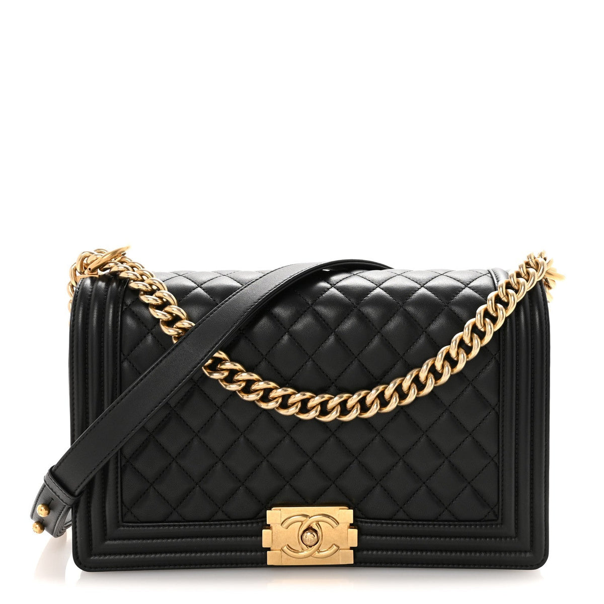 Lambskin Quilted New Medium Boy Flap Black