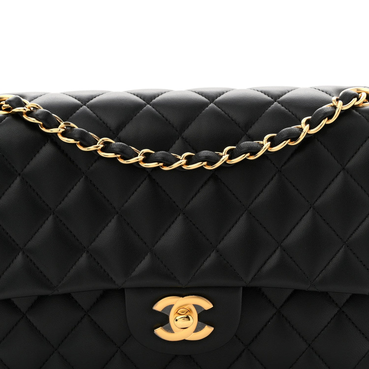 Lambskin Quilted Medium Double Flap Black