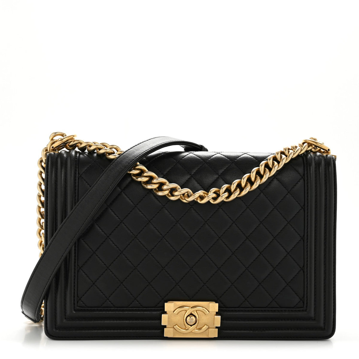 Lambskin Quilted New Medium Boy Flap Black