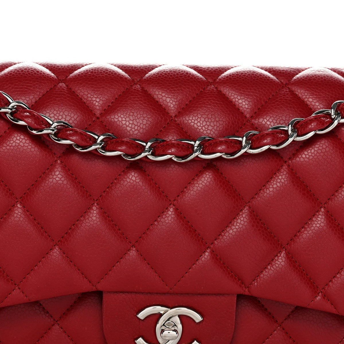 Caviar Quilted Jumbo Double Flap Dark Red