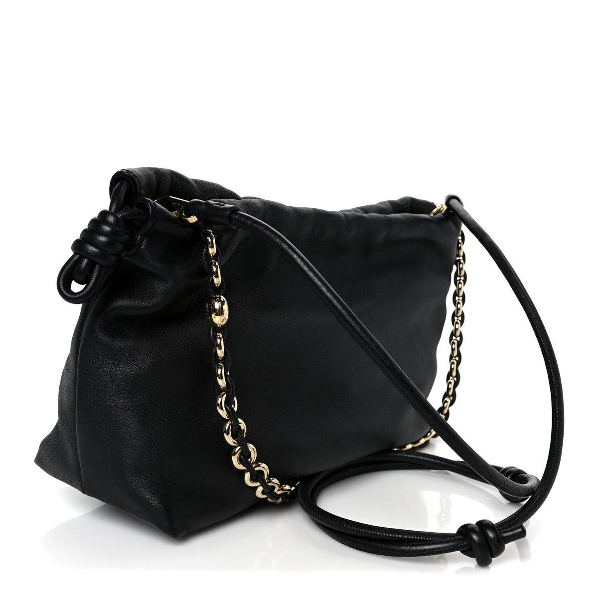 Mellow Nappa Medium Donut Chain Flamenco Knot Clutch Black