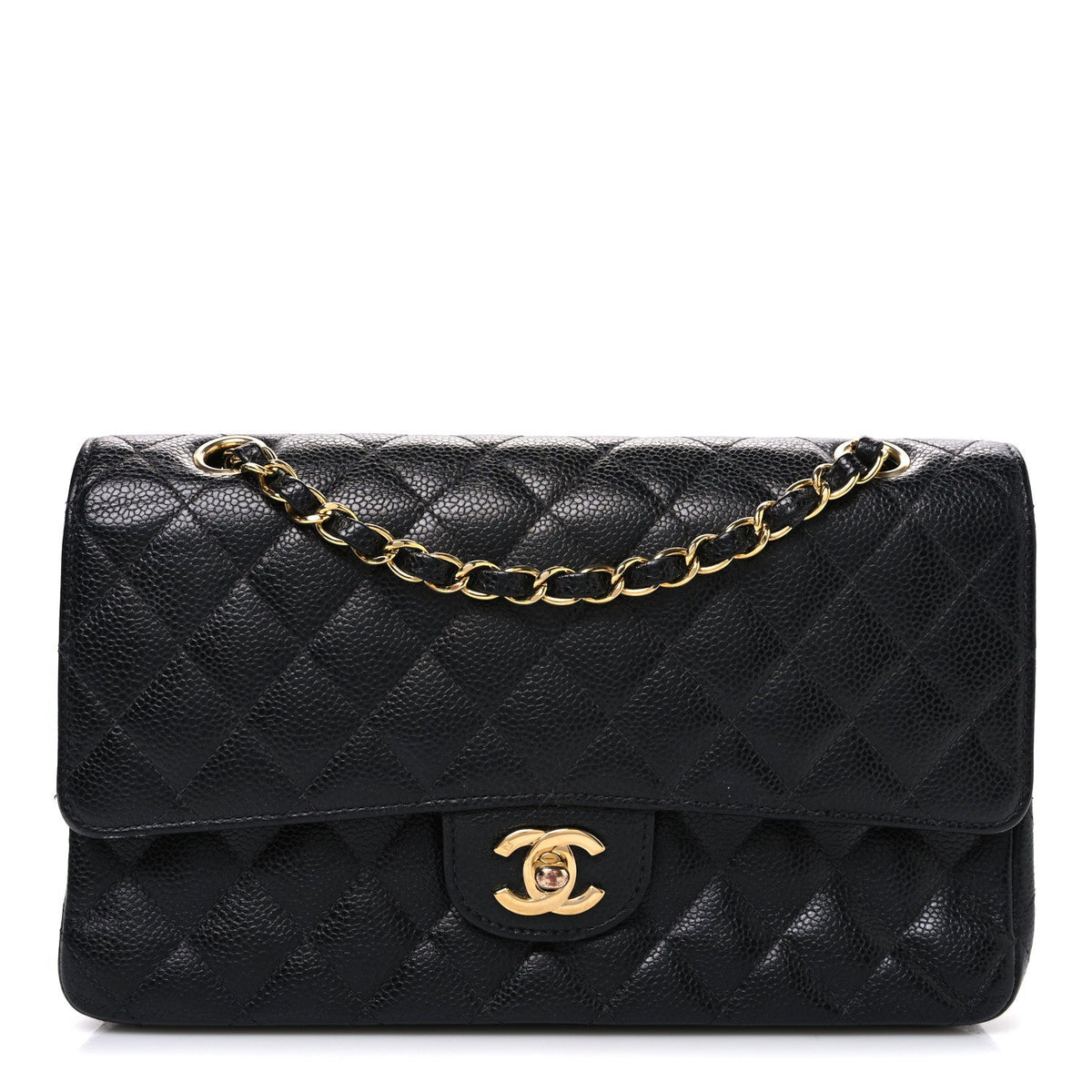 Caviar Quilted Medium Double Flap Black