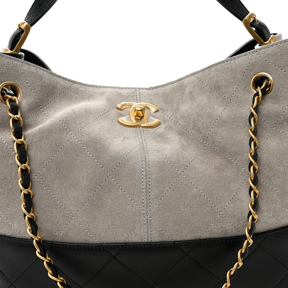 Suede Calfskin Shiny Lambskin Quilted Small Coco Base Shopping Bag Grey Black