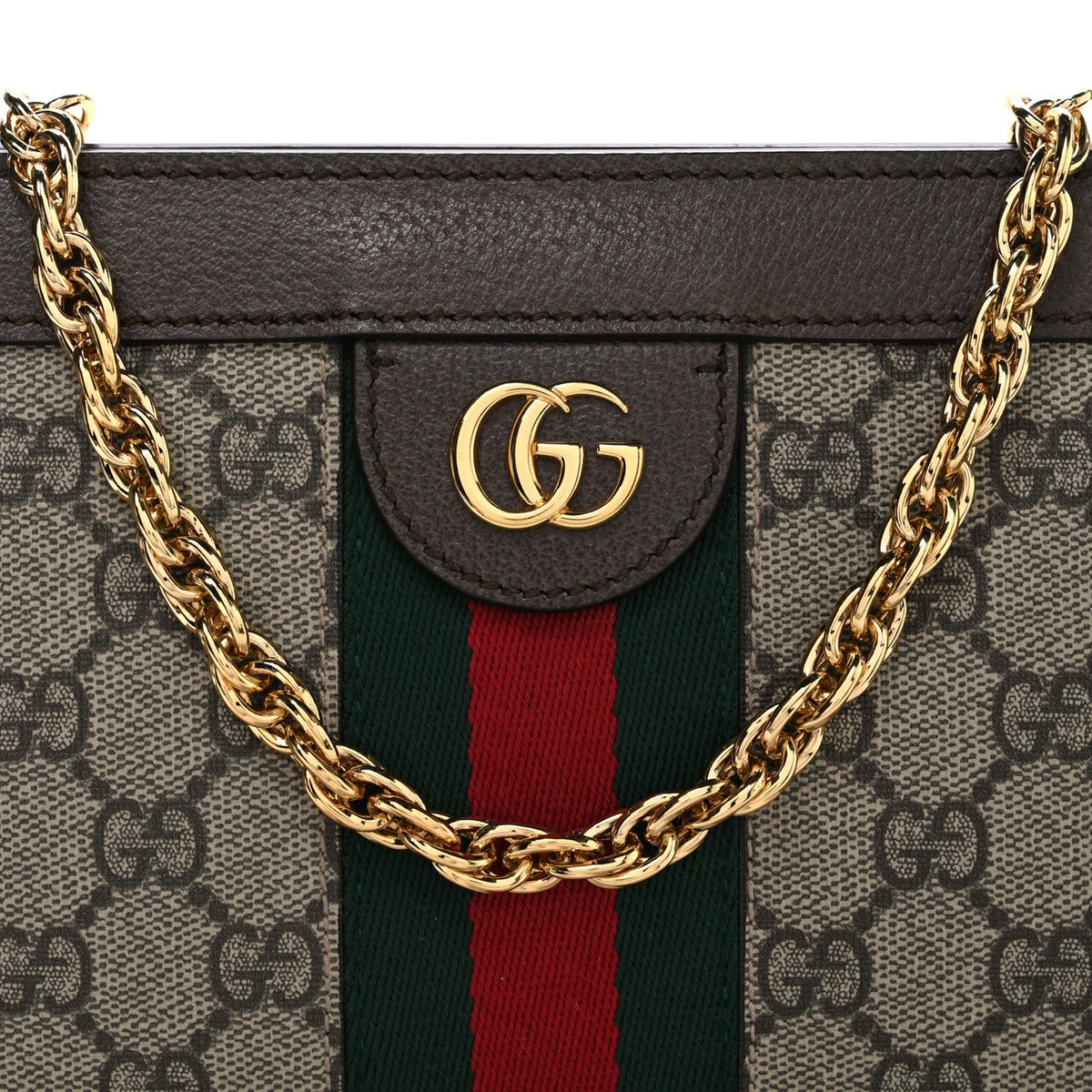 GG Supreme Monogram Web Small Ophidia Chain Shoulder Bag Brown