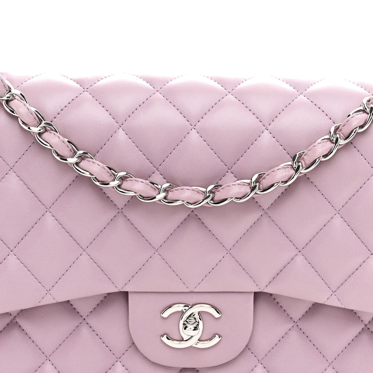 Lambskin Quilted Jumbo Double Flap Light Purple