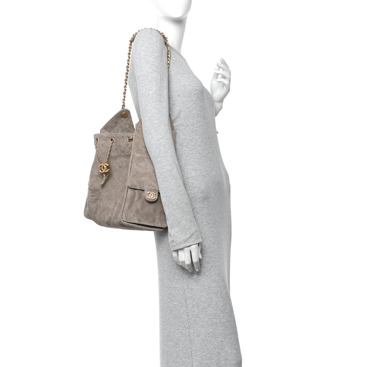 Suede Quilted Medium Chanel 25 Handbag Grey