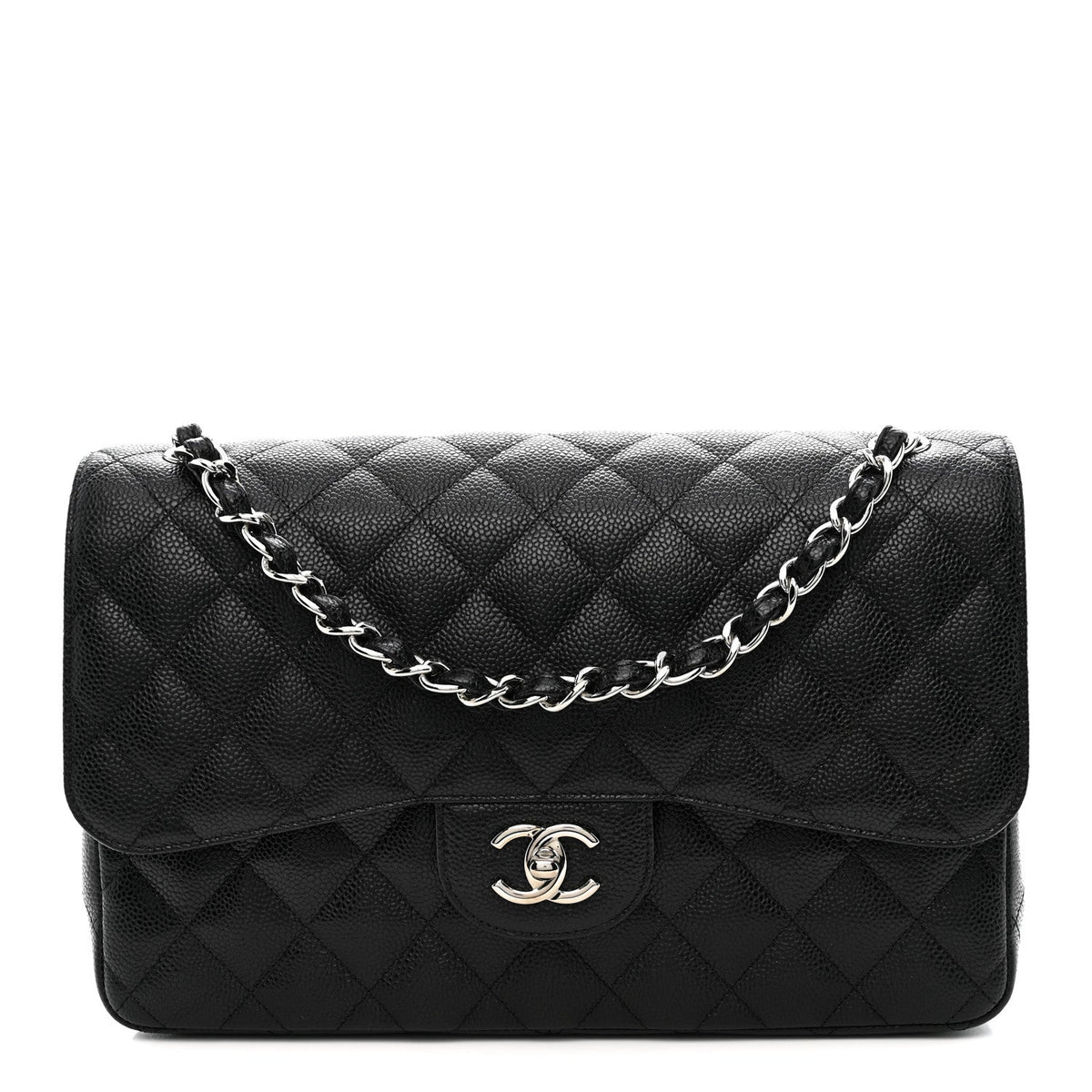 Caviar Quilted Jumbo Double Flap Black