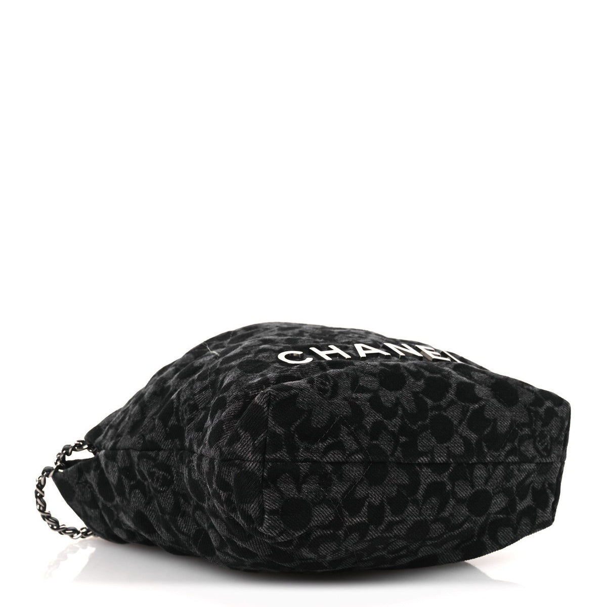 Denim Quilted Floral Print Mini Chanel 22 Black Grey