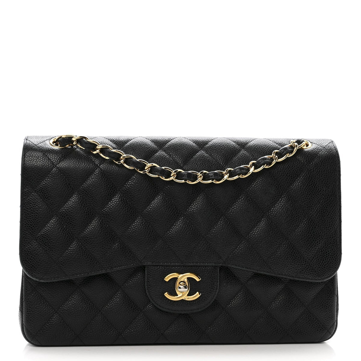 Caviar Quilted Jumbo Double Flap Black