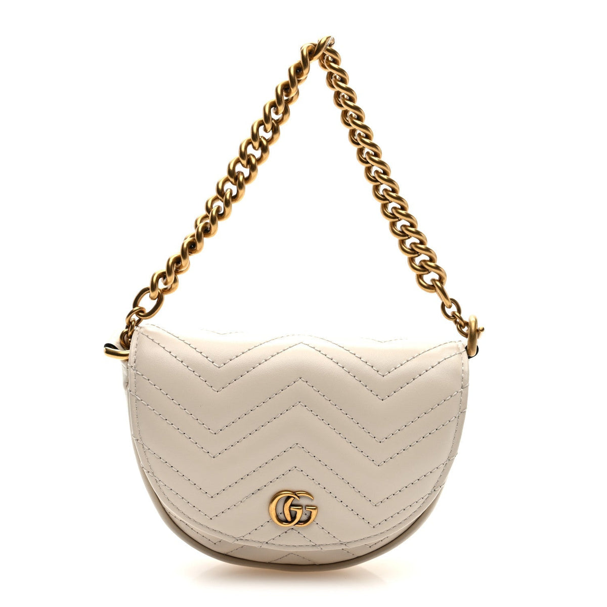 Calfskin Matelasse Mini GG Marmont Chain Belt Bag Mystic White