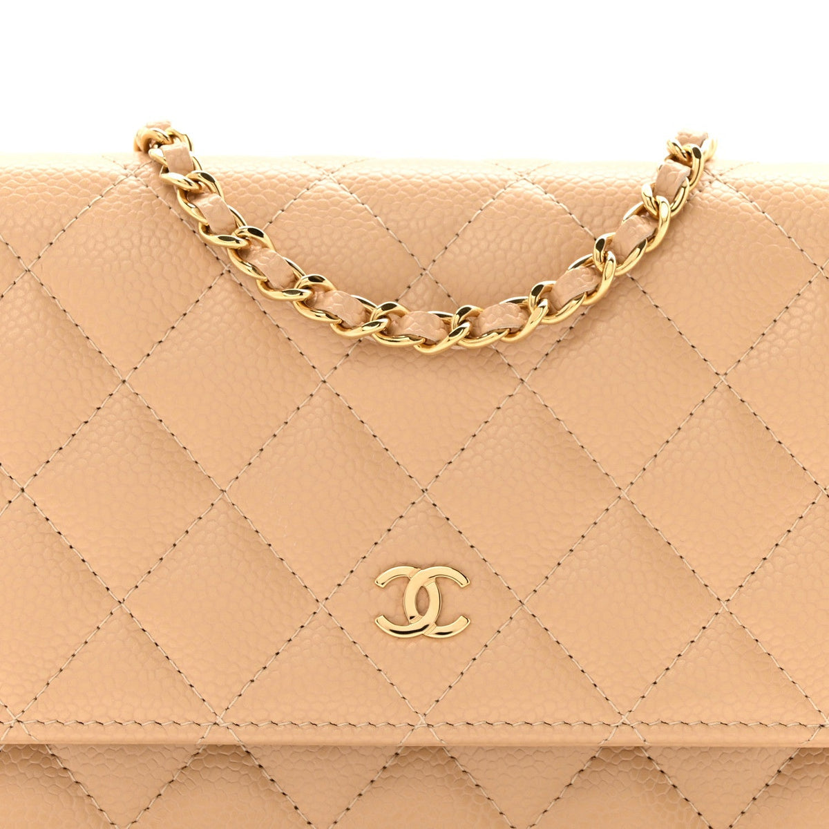 Caviar Quilted Wallet on Chain WOC Beige