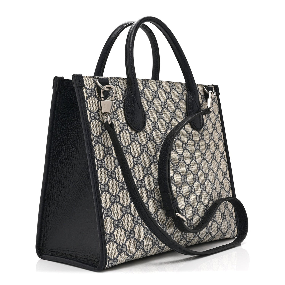 GG Supreme Monogram Textured Dollar Calfskin Small Retro Interlocking G Tote Bag Beige Blue