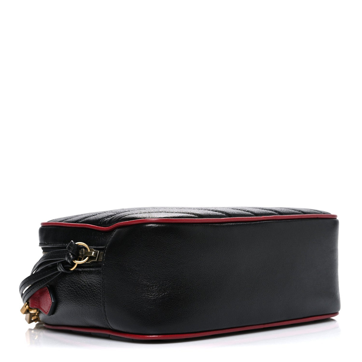 Vintage Effect Calfskin Matelasse Diagonal Small Torchon GG Marmont Bamboo Top Handle Shoulder Bag Black Romantic Cherry