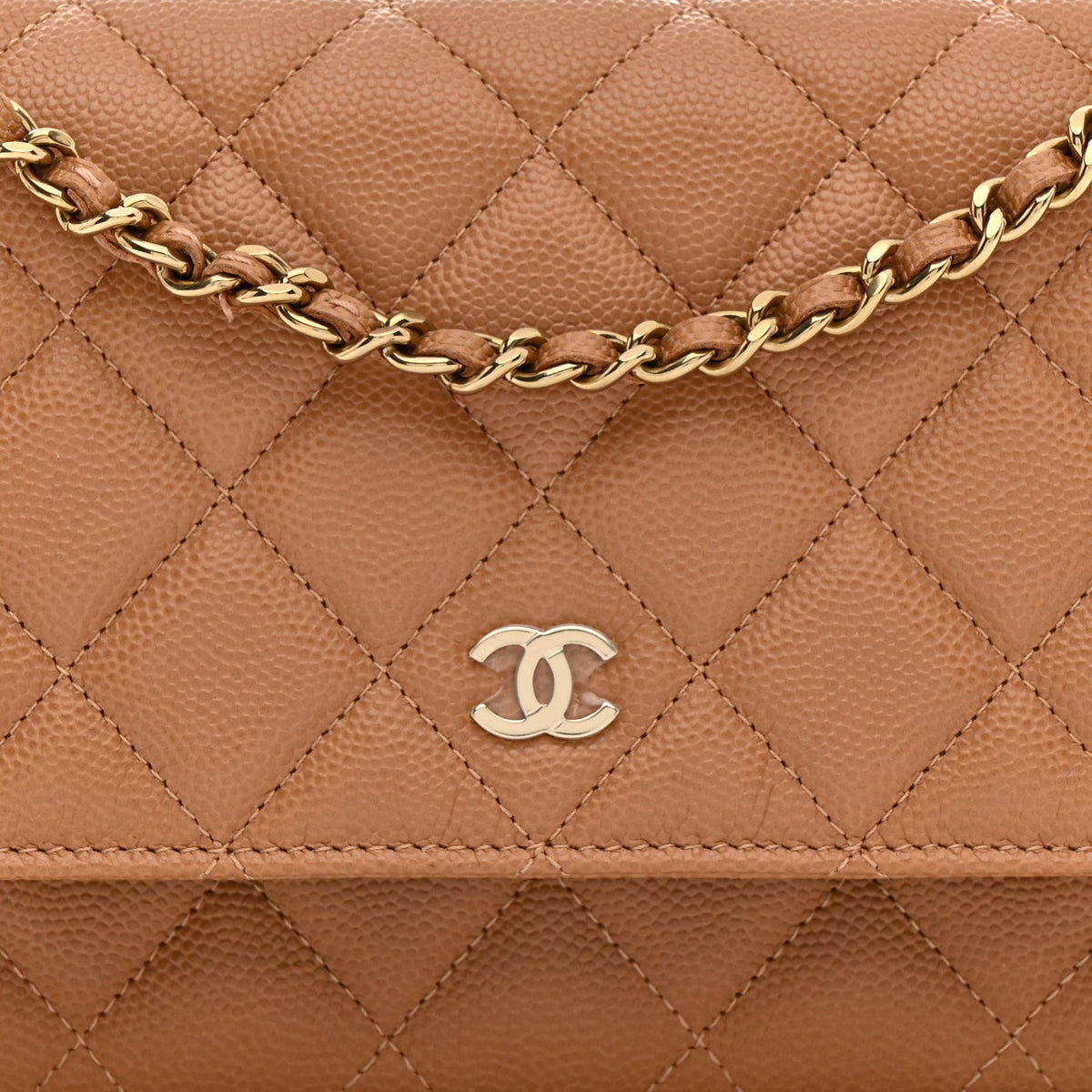 Caviar Quilted Wallet on Chain WOC Dark Beige