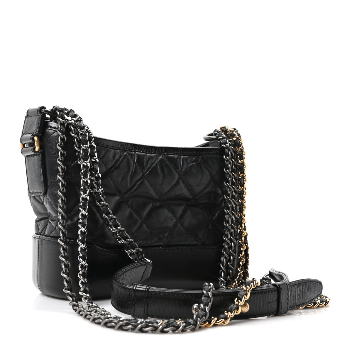 Aged Calfskin Quilted Small Gabrielle Hobo Black