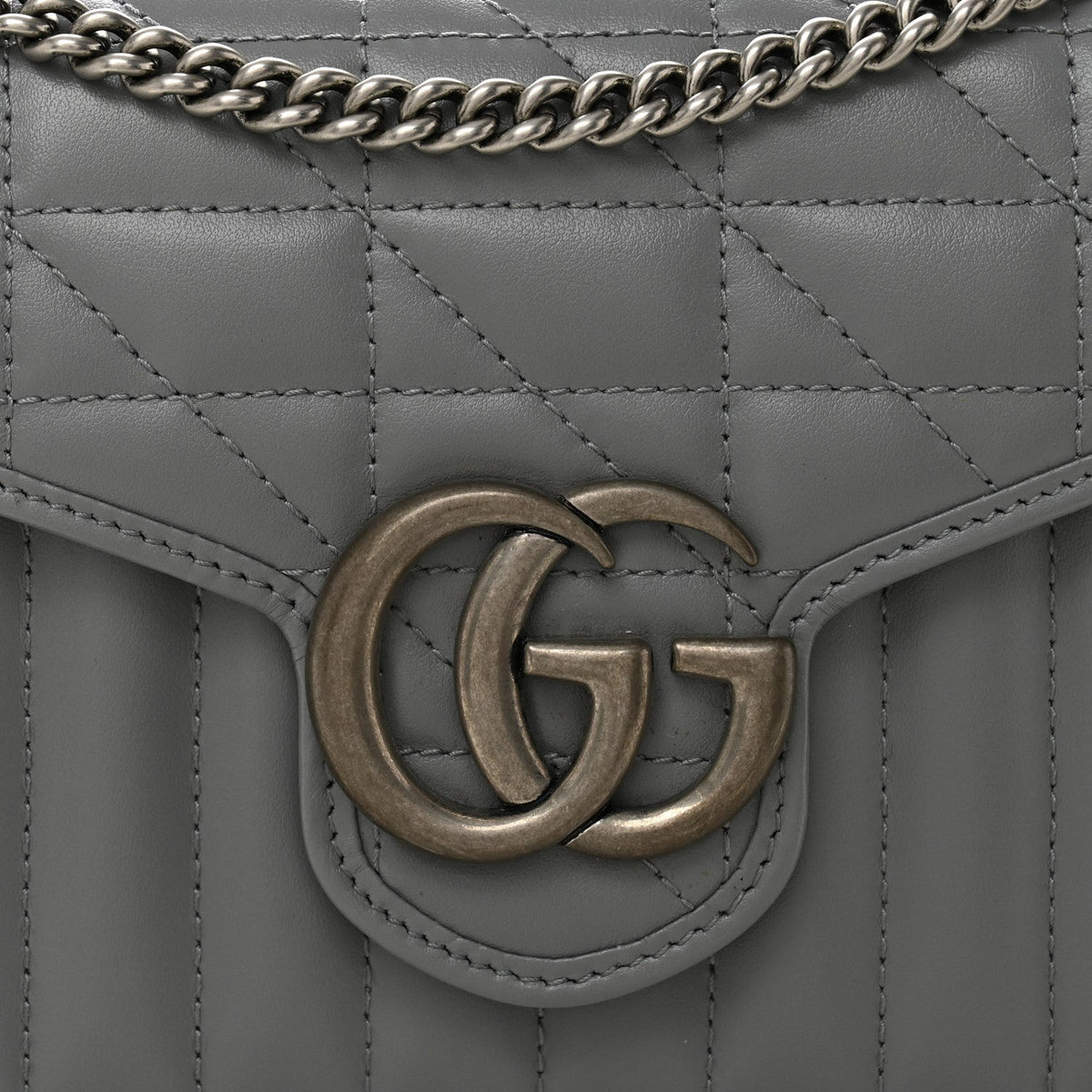 Calfskin Matelasse Aria GG Marmont Chain Wallet Deep Grey