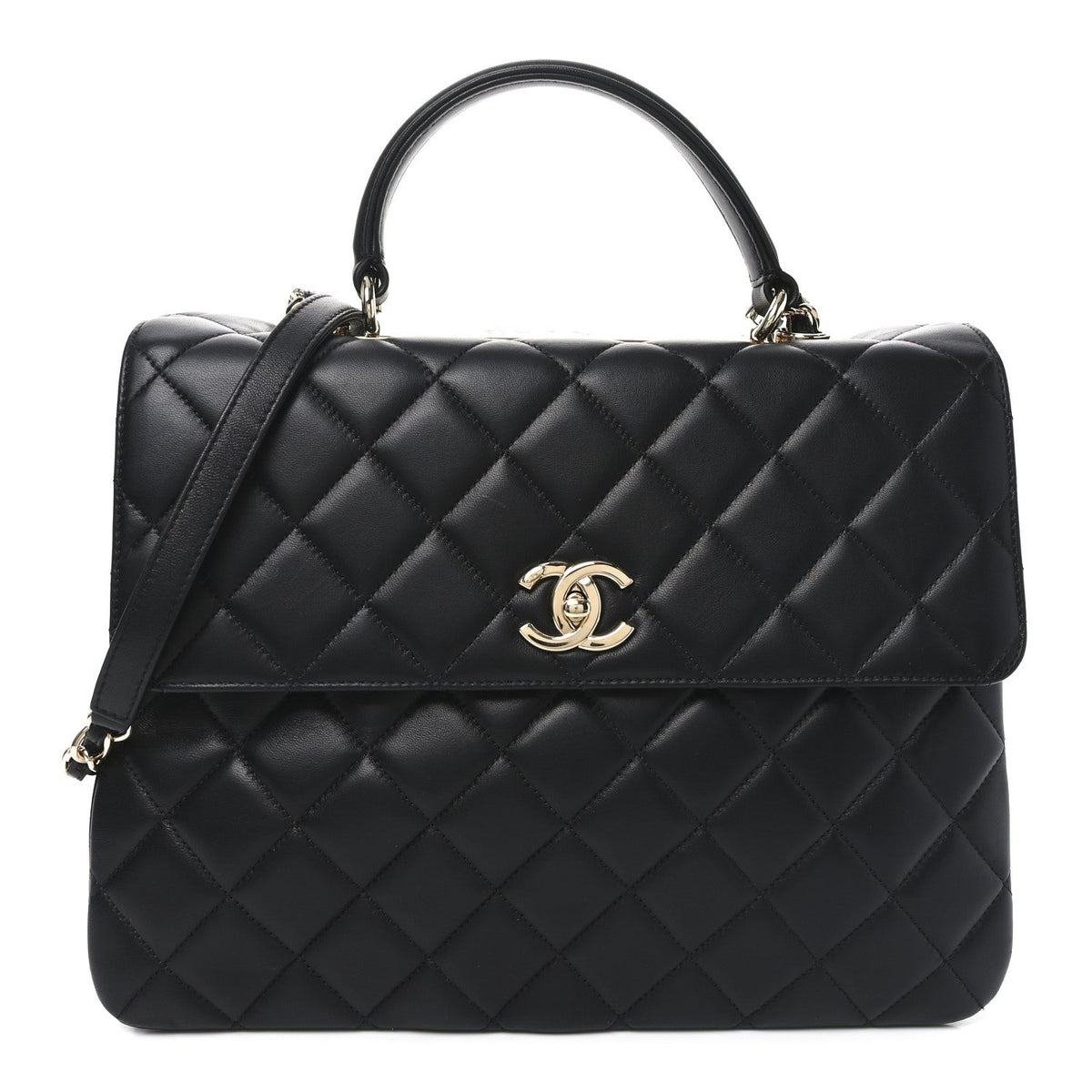 Lambskin Quilted Large Trendy CC Dual Handle Flap Bag Black