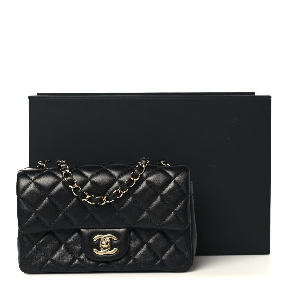 Lambskin Quilted Mini Rectangular Flap Black