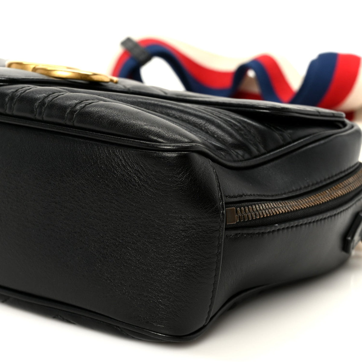 Calfskin Matelasse Sylvie Web Small GG Marmont Top Handle Shoulder Bag Black