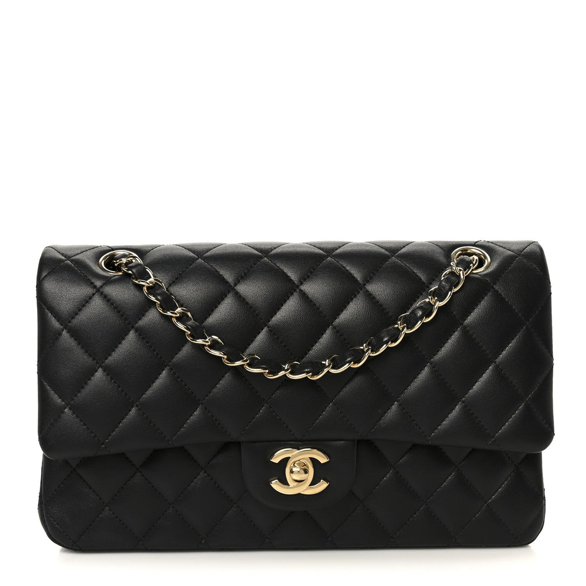 Lambskin Quilted Medium Double Flap Black