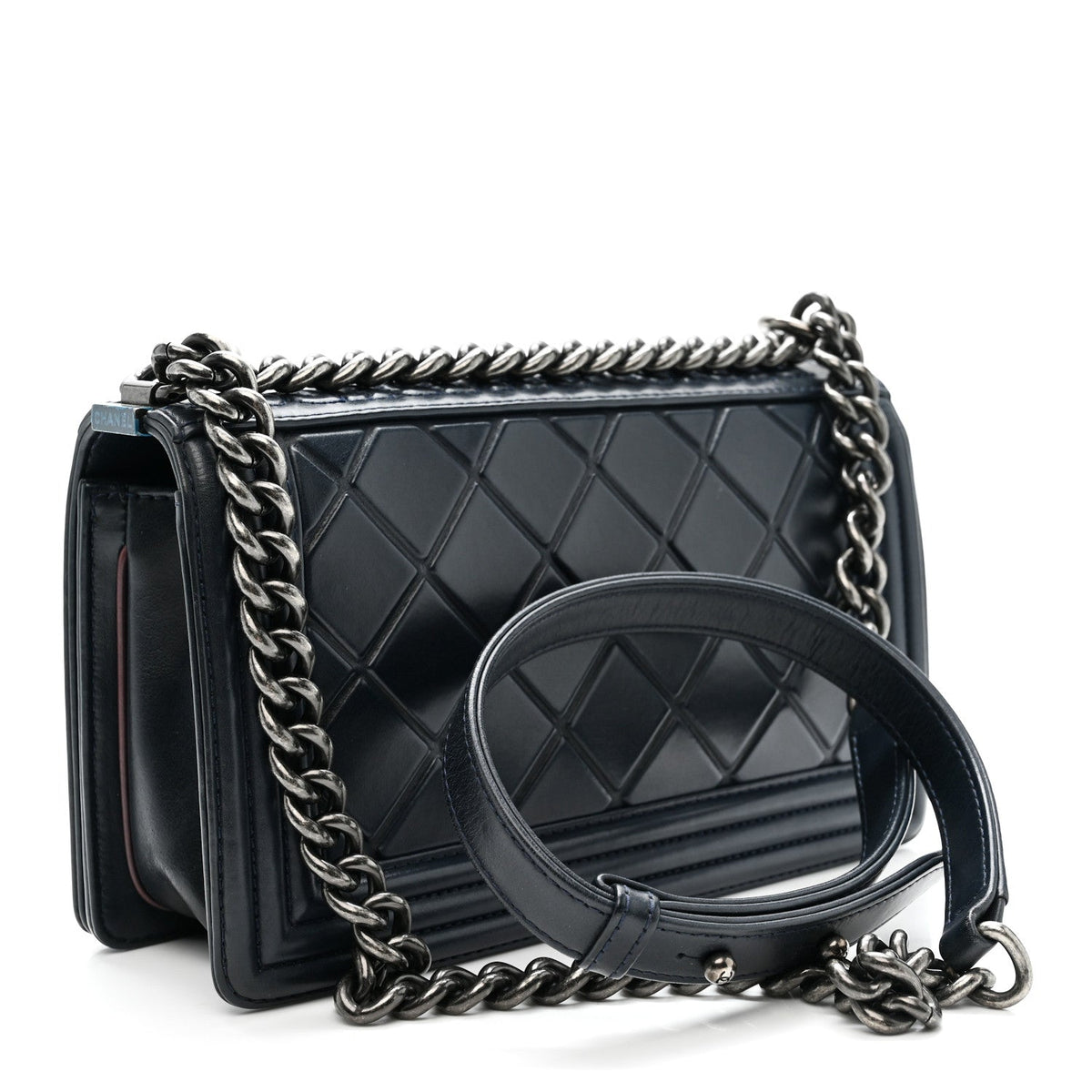 Calfskin Embossed Medium Paris Salzburg Boy Flap Navy