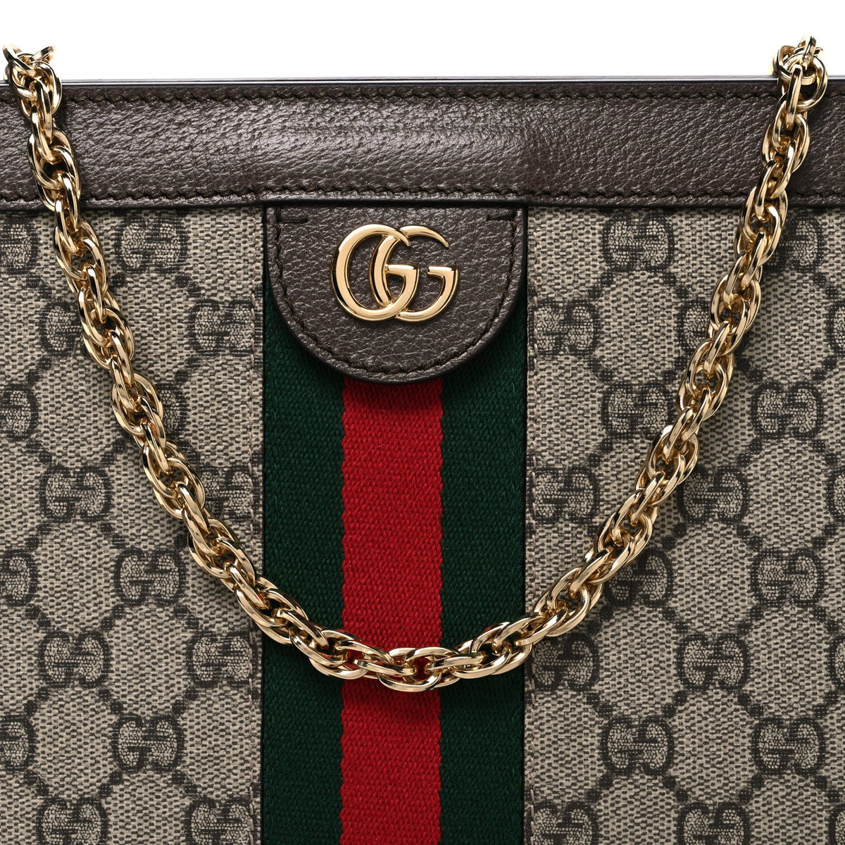 GG Supreme Monogram Web Medium Ophidia Chain Shoulder Bag Brown