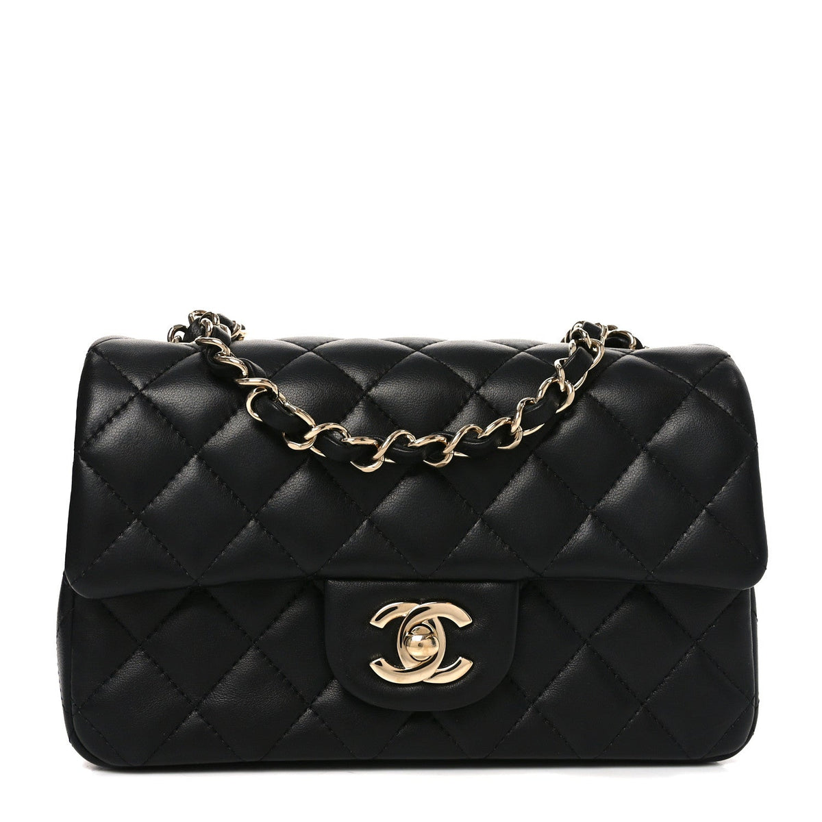 Lambskin Quilted Mini Rectangular Flap Black