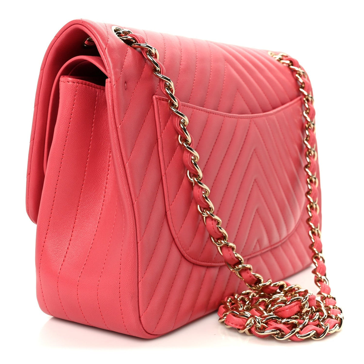 Lambskin Chevron Quilted Jumbo Double Flap Pink