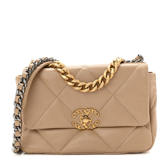 Lambskin Quilted Medium Chanel 19 Flap Dark Beige