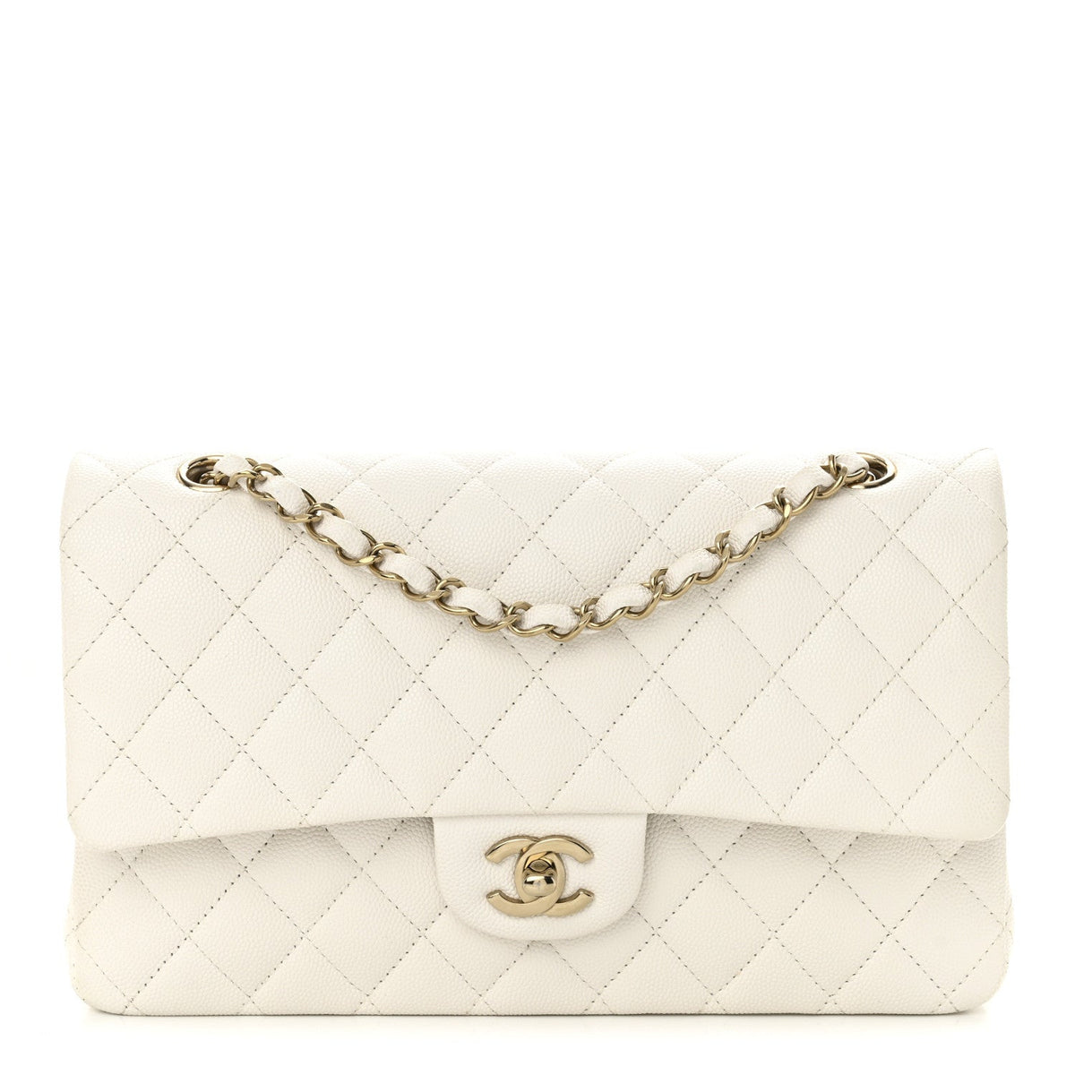 Caviar Quilted Medium Double Flap White