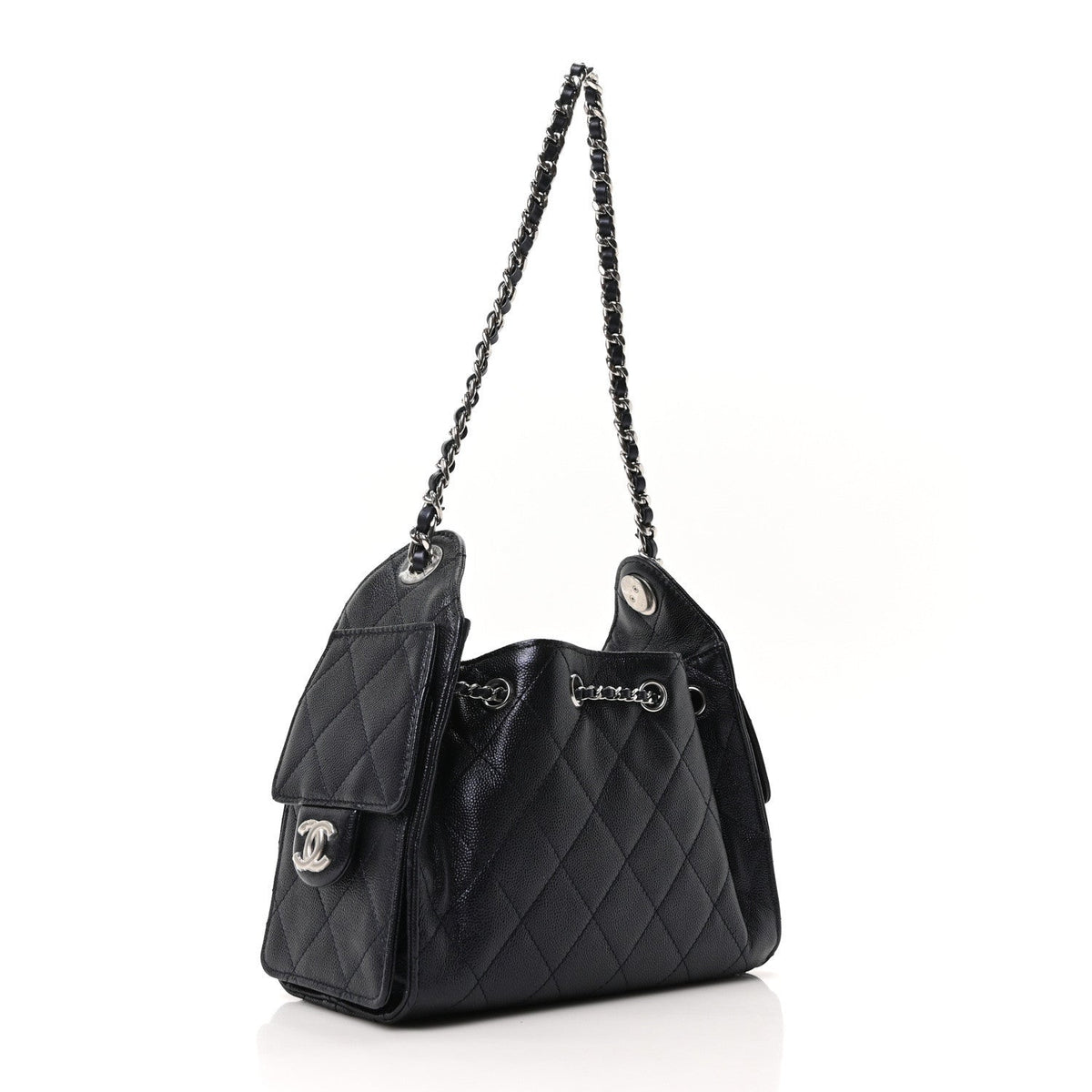Metallic Caviar Quilted Mini Chanel 25 Handbag Dark Blue