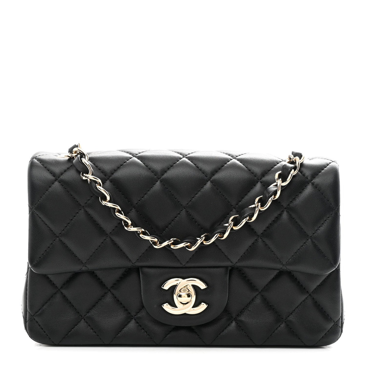 Lambskin Quilted Mini Rectangular Flap Black