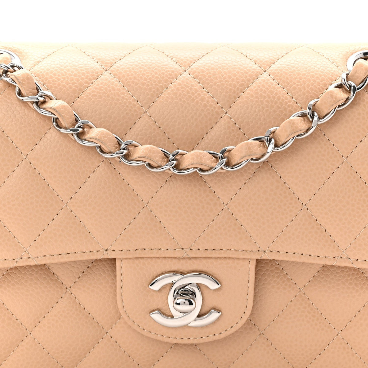 Caviar Quilted Small Double Flap Beige