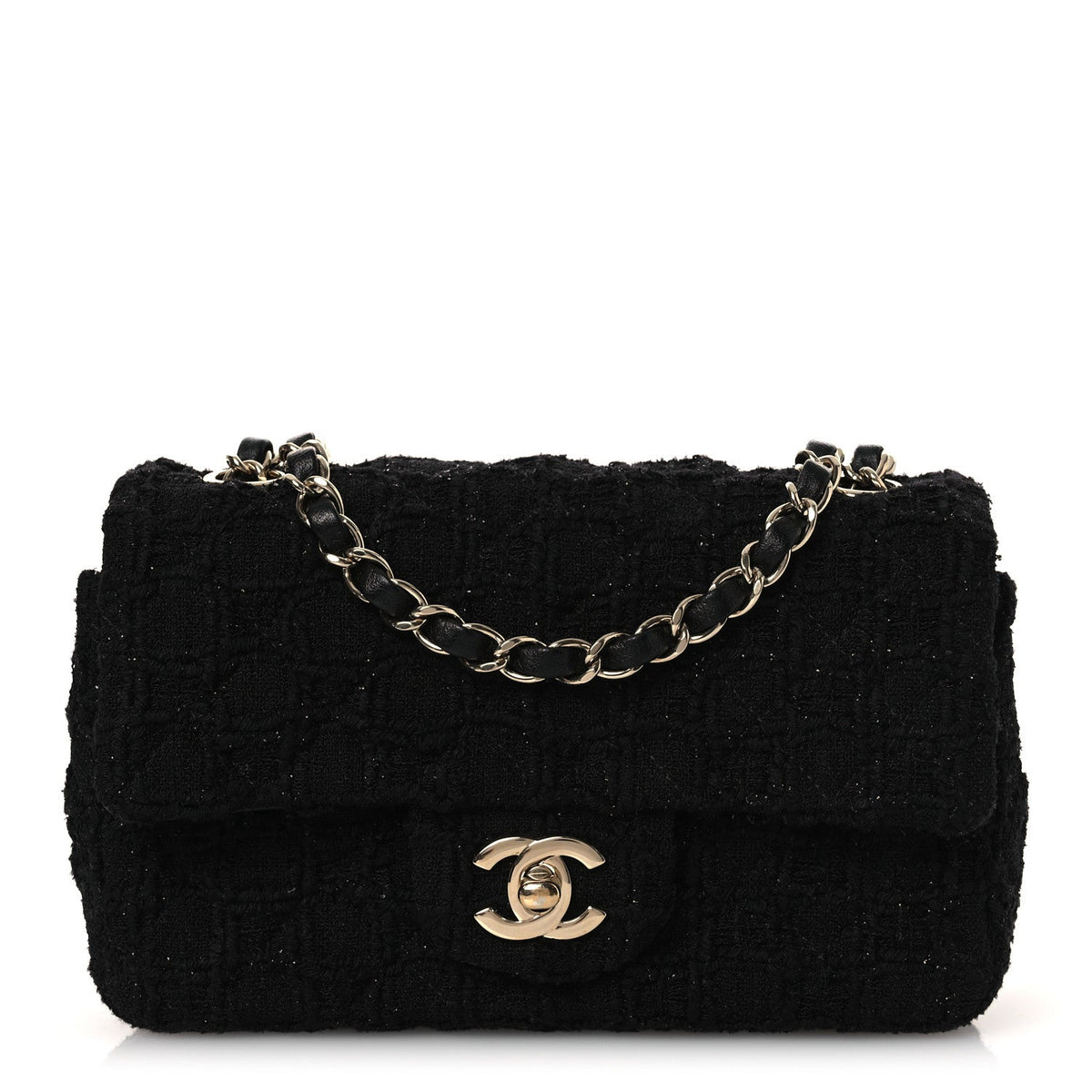 Tweed Quilted Mini Rectangular Flap Black