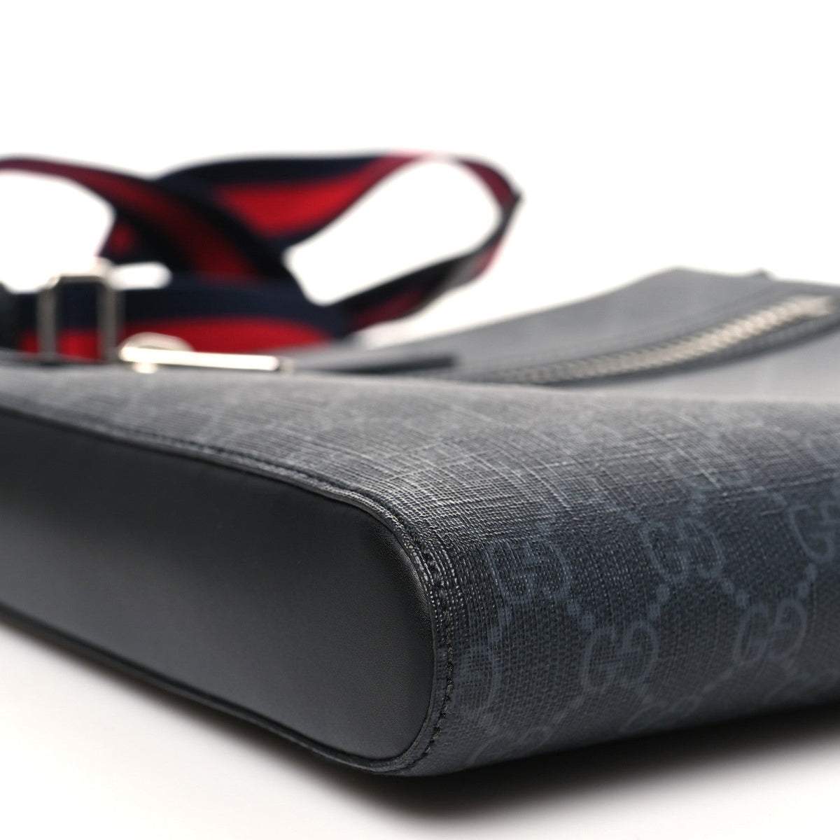 GG Supreme Monogram Web Small Flat Messenger Bag Black Grey