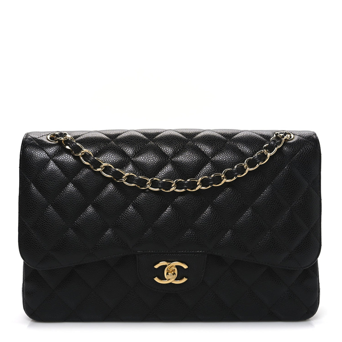 Caviar Quilted Jumbo Double Flap Black
