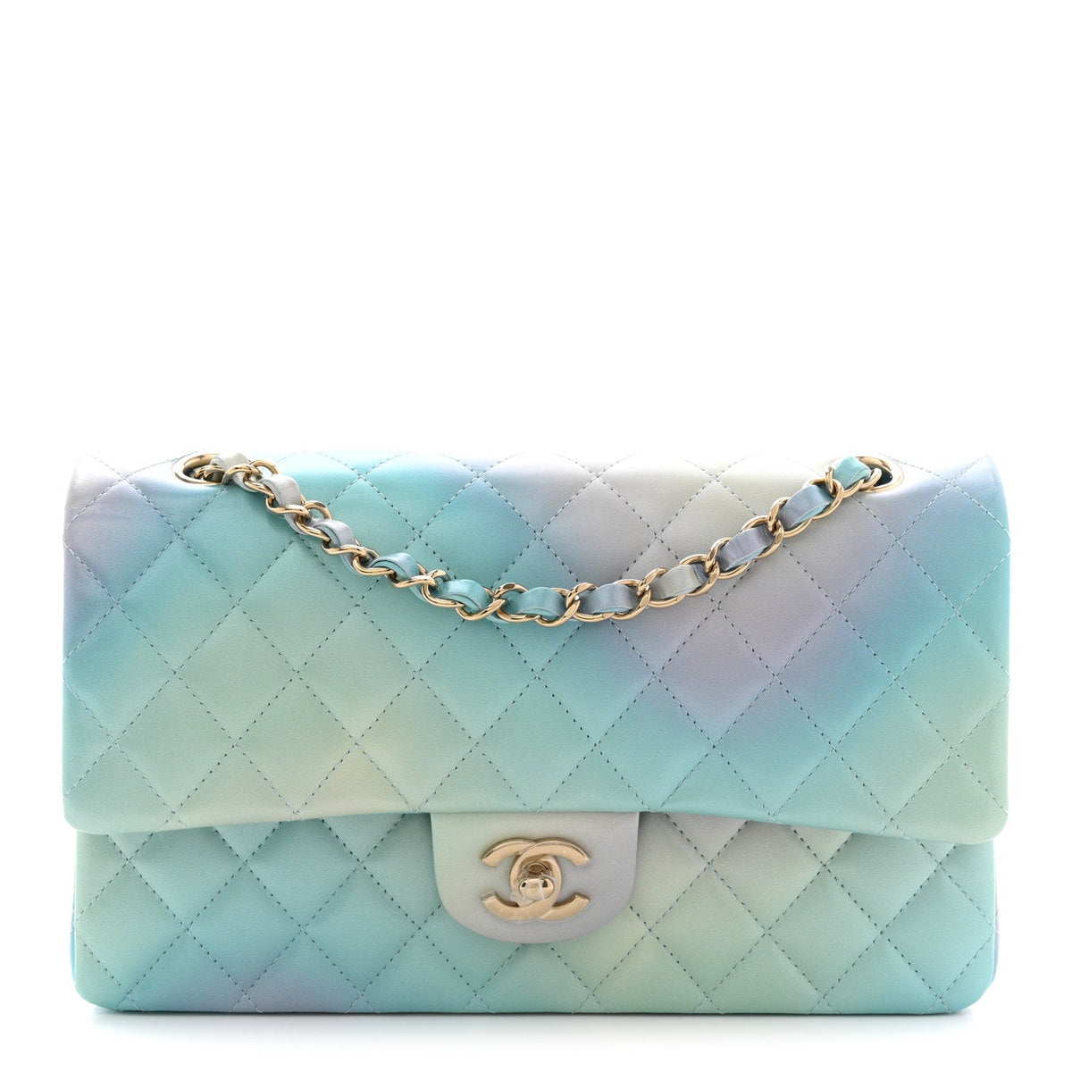 Lambskin Quilted Tie Dye Ombre Medium Double Flap Blue Multicolor