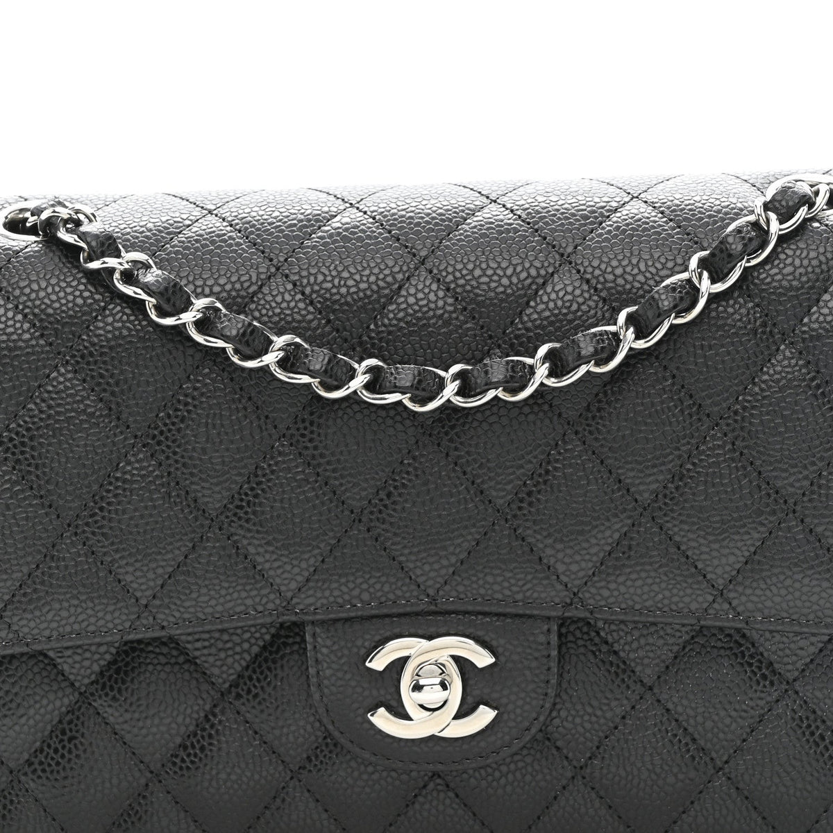Caviar Quilted Medium Double Flap Black