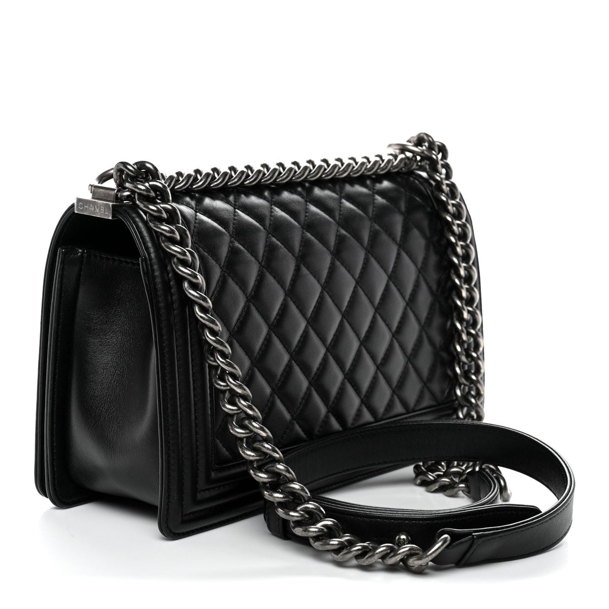 Lambskin Quilted Medium Boy Flap Black