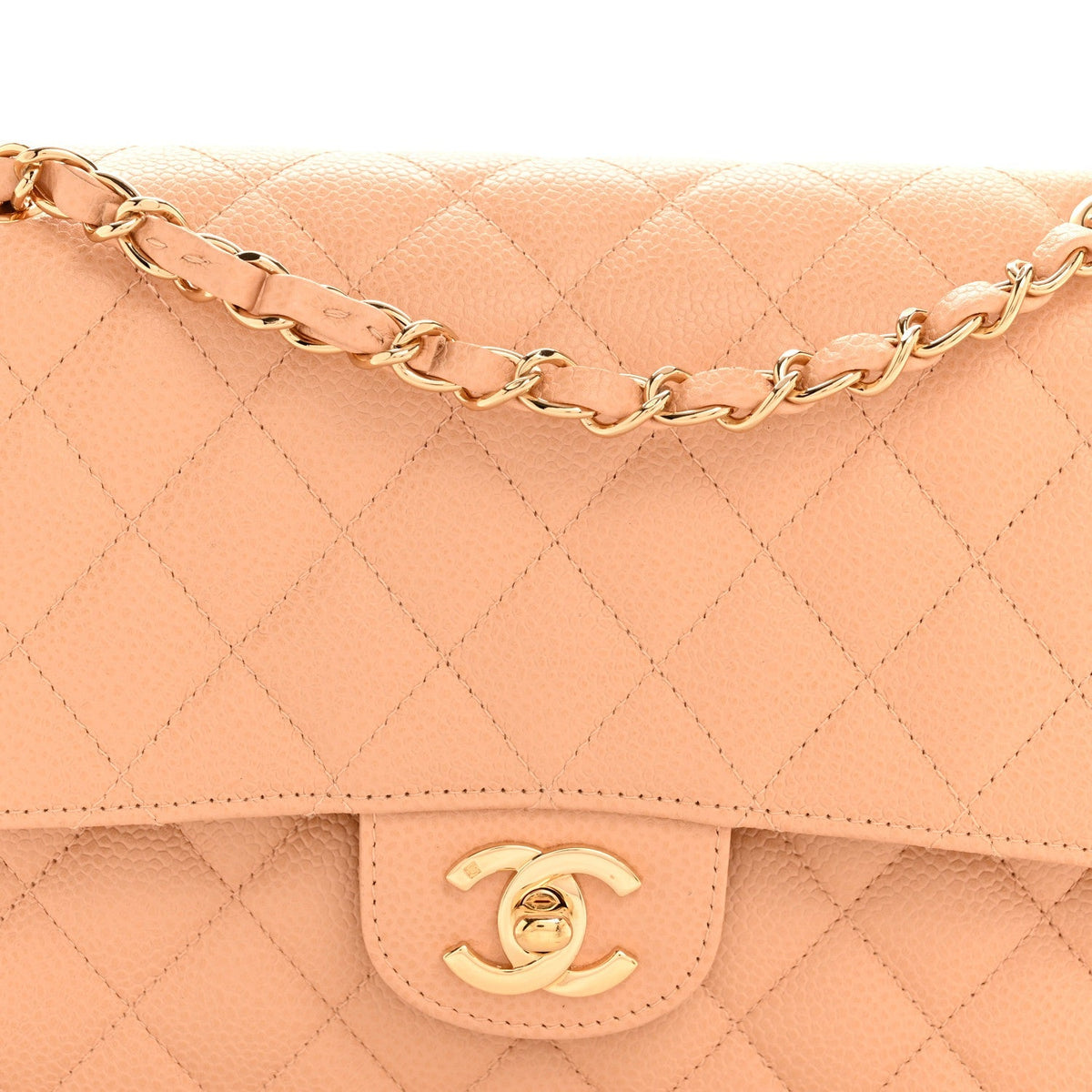Caviar Quilted Medium Double Flap Beige Clair