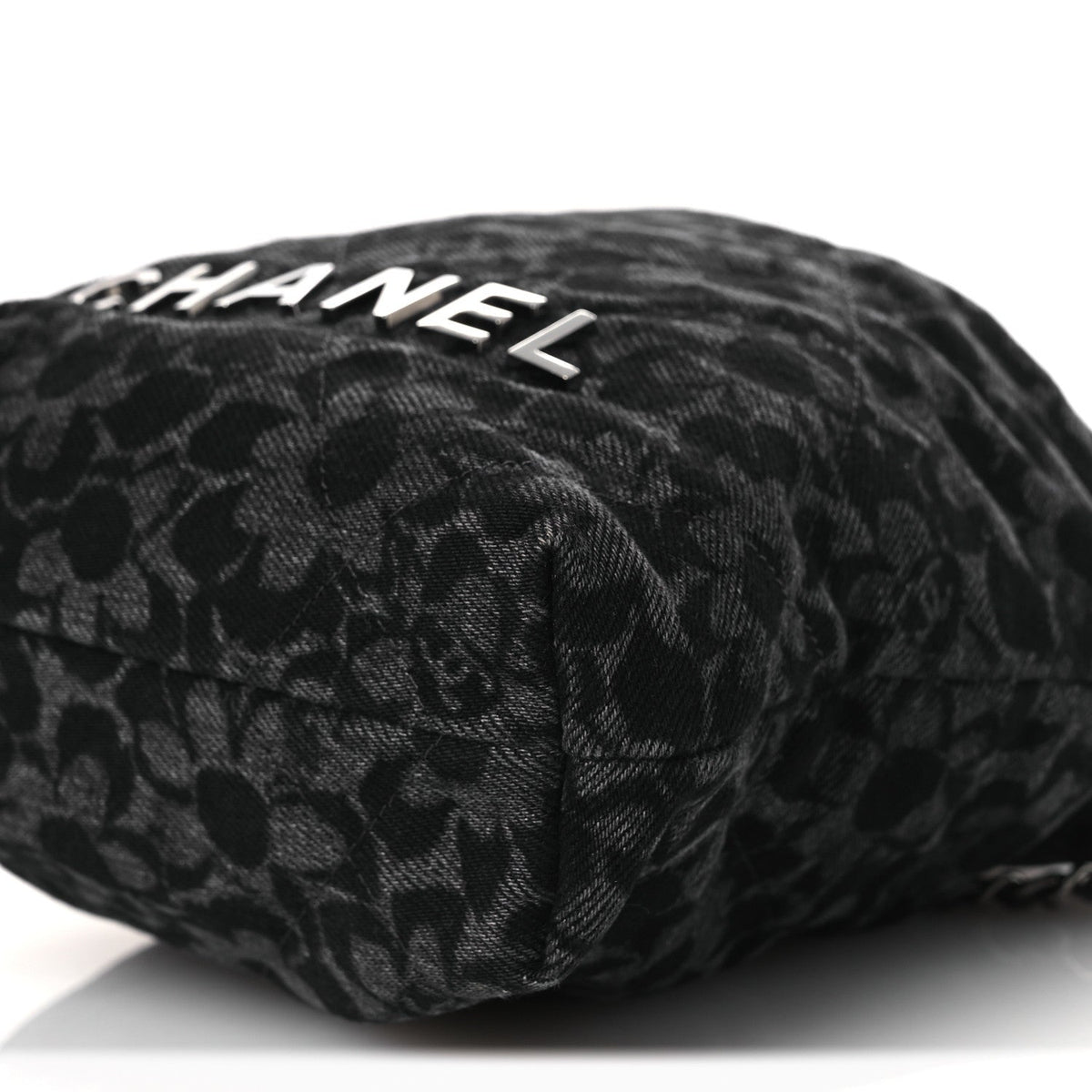 Denim Quilted Floral Print Mini Chanel 22 Black Grey