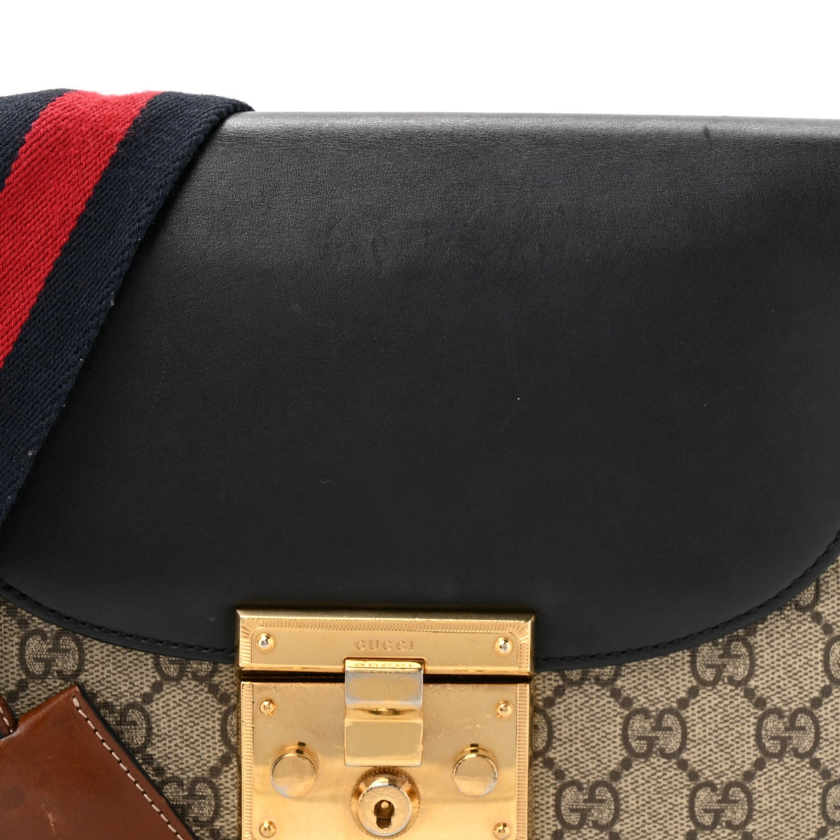 GG Supreme Monogram Web Medium Padlock Messenger Shoulder Bag Black