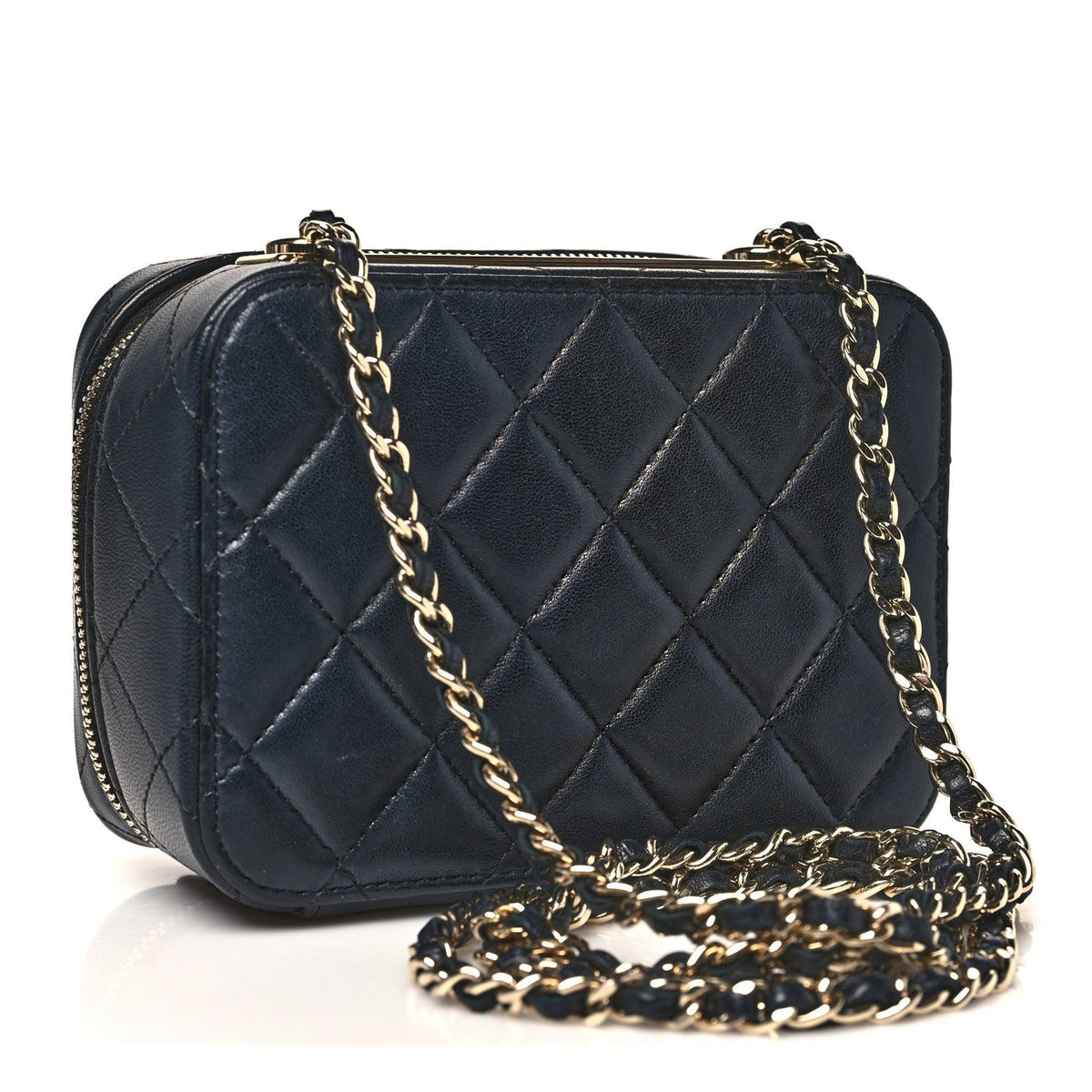 Lambskin Quilted Small Trendy CC Camera Case With Chain Navy