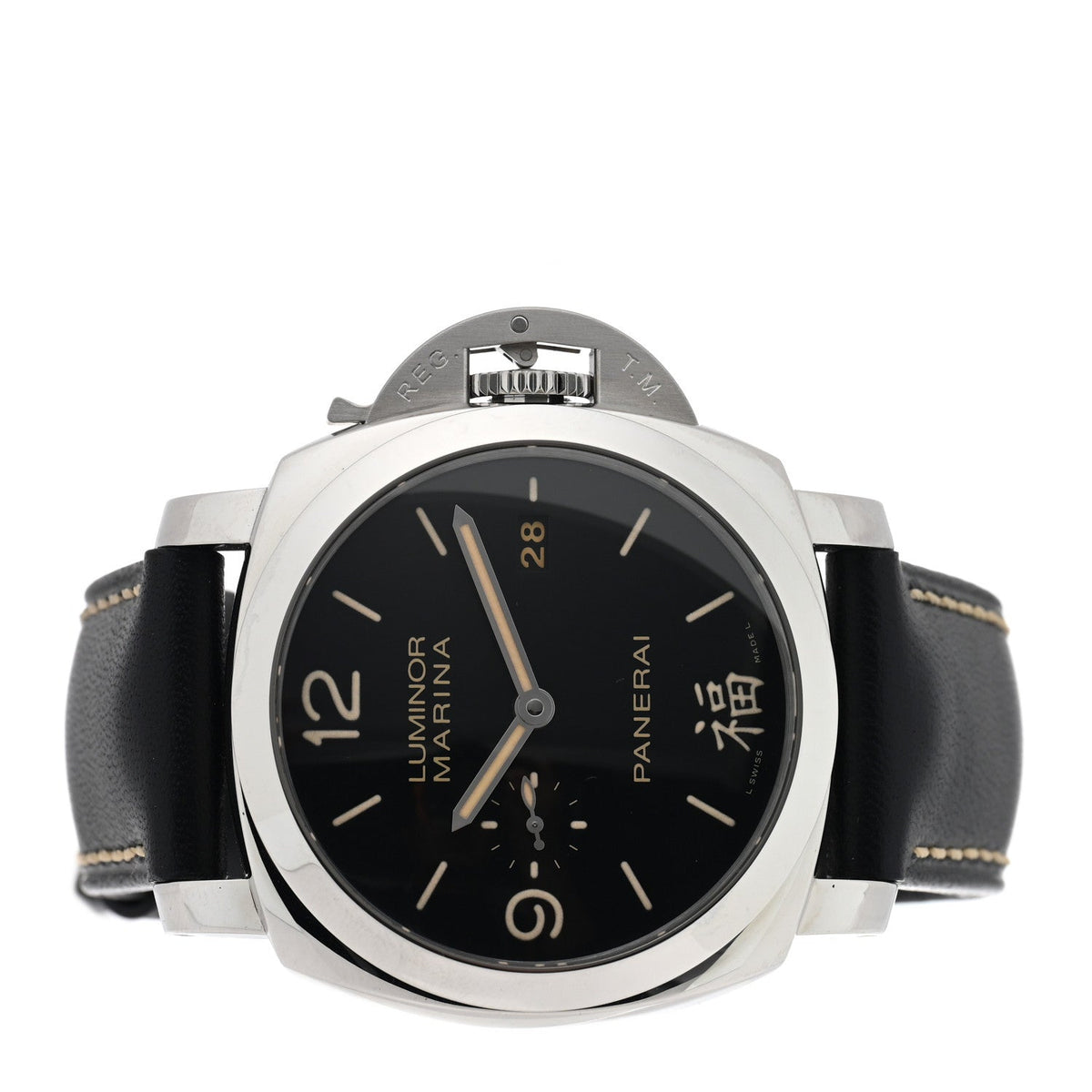 Stainless Steel Calfskin 44mm Luminor 1950 Fu Automatic Watch Black PAM00498