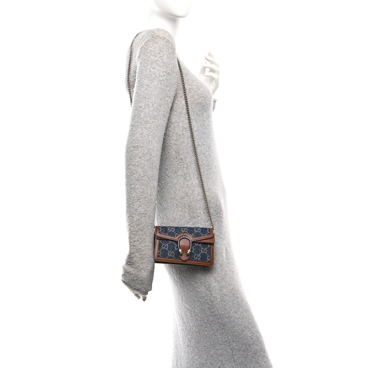 New Denim GG Monogram Dollar Calfskin Enamel Super Mini Dionysus Shoulder Bag Blue Tea Cuir Epilog Electric Blue